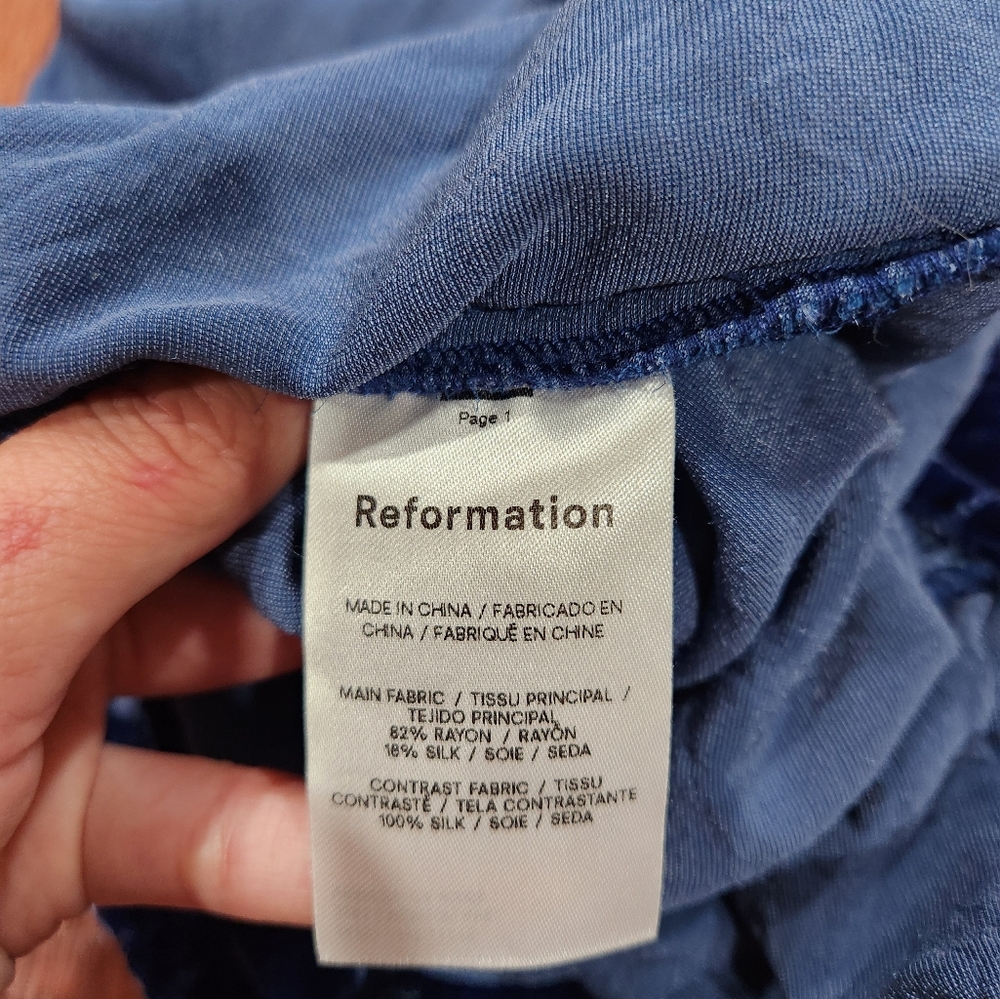 Reformation Livia Blue Velvet Dress - Picture 5 of 7